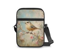 Kxyudcn Little Messenger Bag Women's Lightweight Adjustable Strap Crossbody Purse with Zipper Pockets, Cute Bird Flower, One Size