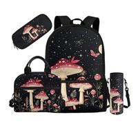 Kxyudcn Mushroom Bookbag Star Backpack for Girls 8-10 Butterfly Print Casual Portable Bookbag and Lunch Box Set for Girls and Water Bottle 4pcs School Bags for Girls 10-12 Years Old Outdoor