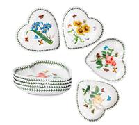 KXZ 22oz Ceramic Plate, Heart-Shaped Dessert Plate, White Appetizer Plate, Salad Place Plate, Restaurant Utensils, Microwave, Oven And Dishwasher Safe, White With Floral Pattern, Set Of 4