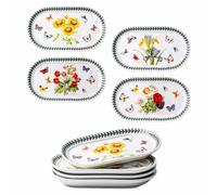 KXZ 4PCS Rectangular Appetizer Plates, 8 Inches For Serving Desserts, Sandwiches, Salads, Sushi, Snacks And Cakes. Microwave And Oven-Safe Garden Plates, Kitchen Decorative Porcelain Plates