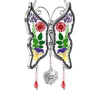 KY&BOSAM Butterfly Suncatcher My Precious Sister Stained Glass Sun Catchers for Windows Hangings Wind Chime with Real Flower Wings and Heart Charm Birthday Gifts for Women Mother`s Day Valentine's