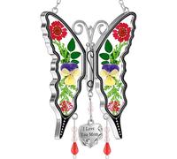 KY&BOSAM Suncatcher Butterfly, Mother`s Day Mom Gifts, I Love You Mom-Stained Glass Sun Catcher Hanging Wind Chime Ornament for Window Gift Mom Mother`s Day, Valentine’s Day, Birthday