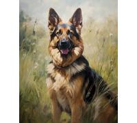 KY-link Cross-Stitch Kit, Alert German Shepherd Dog, 16x20 inch, Easy for Kids & Adults, Pre-Printed Pattern with Arabic Numbers & Symbols
