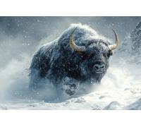 KY-link Stamped Cross Stitch Kits, Musk Ox Charging Arctic Snow, Needlepoint Counted Cross Kits for Beginners, Embroidery Kits Arts Home Decor(11CT No Frame,16x20 inch)