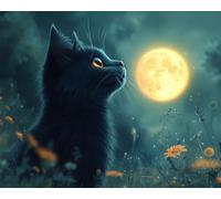 KY-lunk Paint by Number for Adults, Black Cat Staring at Moon, Oil Painting for Beginner Students, DIY Acrylic Painting Kit for Room Decor Gift 16 * 20 Inch