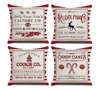 KY-Tech Christmas Cushion Covers, 4 Pack Christmas Pillow Covers Cotton Linen Xmas Pillow Cases Xmas Decorations Pillow Covers, 18x18 inch (StyleK-Words)