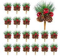 KY-Tech Christmas Pine Cones, 24pcs Artificial Pine Picks Red Berries Christmas Wreath Making Supplies for Christmas Craft Decoration