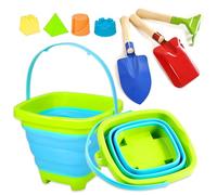 KY-Tech Kids Beach Toys Foldable Beach Bucket And Spade Set, Collapsible Sand Bucket with 3pcs Metal Spade and 4pcs Sand Moulds For Boys Girls Summer Party