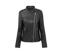 KYAL KNOW YOU ARE LOVED Women's Faux Leather Jacket Long Sleeve Zip Jacket, Casual Fashion Standing Collar Slim Biker Jacket (UK, Alpha, L, Regular, Regular, Black)