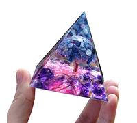 Kyanite Quartz Tree of Life Orgonite Pyramid with Amethyst Positive Reiki Chakra Energy Generator Crystal Healing Orgone Pyramids Wealth Lucky Meditation Tool
