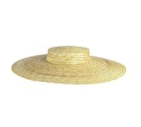 KYATON hat Summer Natural Straw Hat Women'S Handmade Wide Brim Beach Sun Hat Flat Top Long Ribbon Lace Sun Hat-No Ribbon-Hat Brim 18Cm
