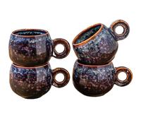 KYBSCZ Ceramic Espresso Cups Set of 4, 3 Ounces Demitasse Cups, Porcelain Mini Coffee Cups, Small Ceramic Cups Set Made by Fambe Reactive Glaze,Speckled Black Purple