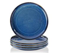 KYBSCZ Ceramic Flat Plates Set of 4-8 in - The Dessert, Salad, Appetizer, Small Lunch, etc Plate. Microwave, Oven, and Dishwasher Safe, Scratch Resistant. Kitchen Porcelain Dish-Royal Blue