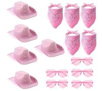 kychenBase 15 Pack Pink Cowgirl Hat Sets - 5 Cowboy Hats, 5 Heart Glasses, and 5 Bandanas, Sparkling Western Hats for Women, Costume Accessories for Halloween, Holidays, Parties