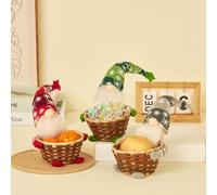 kychenBase Christmas Gnomes Candy Baskets - Fabric Gonk Doll Decors, Rattan Woven Candy Bowls, Festive & Adorable Home Decors for Santa Cookies, Set of 3 in Red, Green, Grey