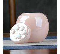 kychenBase Mini Pet Cremation Urn for Cats & Dogs - Portable Pink Ceramic Sealed Jar, Non-Woven Moisture-Proof Seal, for Memorials, Funerals, Honoring, 11.8oz (350ml) Capacity, Paw-Print Lid