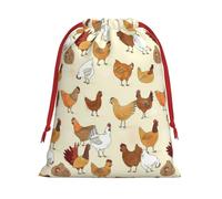 Kycvds A Brood Of Chickens Printing Drawstring Gift Bag With Red Ribbon Closure,11.8 X 15.8 Inch For Christmas For Adults Festival Use, Black, 1 Count (Pack of 1)