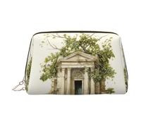 Kycvds Antique Building With Roman Olive Branch And Greek Toiletry Cosmetics Bag, Portable Travel Cosmetic Makeup Bag,Pvc Leather,With Compartments, Gold, One Size
