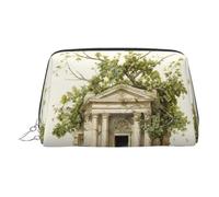 Kycvds Antique Building With Roman Olive Branch And Greek Toiletry Cosmetics Bag, Portable Travel Cosmetic Makeup Bag,Pvc Leather,With Compartments, Silver, One Size