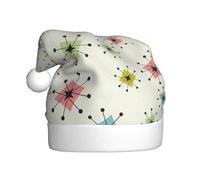 Kycvds Atomic Stars Retro Pattern Santa Hat Holiday For Adults Unisex Velvet Comfort Extra Thicken Hat For New Year