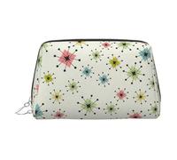 Kycvds Atomic Stars Retro Pattern Toiletry Cosmetics Bag, Portable Travel Cosmetic Makeup Bag,Pvc Leather,With Compartments, Silver, One Size