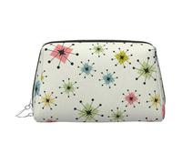 Kycvds Atomic Stars Retro Pattern Toiletry Cosmetics Bag, Portable Travel Cosmetic Makeup Bag,Pvc Leather,With Compartments, Silver, One Size