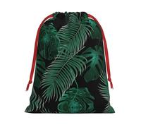 Kycvds Banana Leaf Green Printing Drawstring Gift Bag With Red Ribbon Closure,11.8 X 15.8 Inch For Christmas For Adults Festival Use