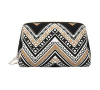 Kycvds Black White Tan Zigzag Toiletry Cosmetics Bag, Portable Travel Cosmetic Makeup Bag,Pvc Leather,With Compartments, Gold, One Size