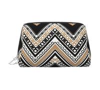 Kycvds Black White Tan Zigzag Toiletry Cosmetics Bag, Portable Travel Cosmetic Makeup Bag,Pvc Leather,With Compartments, Silver, One Size