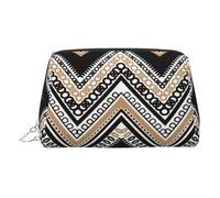 Kycvds Black White Tan Zigzag Toiletry Cosmetics Bag, Portable Travel Cosmetic Makeup Bag,Pvc Leather,With Compartments, Silver, One Size