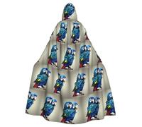 Kycvds Blue Parrot Hugging Renaissance Fair Robe,Adult Hooded Cloak Long Cape For Larp Medieval Cosplay Costume
