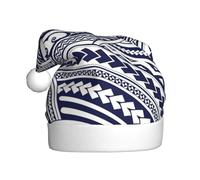 Kycvds Blue Polynesian Maori Tribal Pattern Santa Hat Holiday For Adults Unisex Velvet Comfort Extra Thicken Hat For New Year