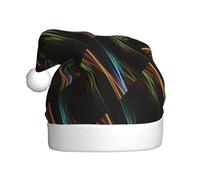 Kycvds Colorful Lines Art Santa Hat Holiday For Adults Unisex Velvet Comfort Extra Thicken Hat For New Year