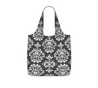 Kycvds Damask Pattern Printed Reusable Grocery Tote Bag, Foldable Shopping Bag 25L, Lightweight for Travel Daily Use