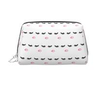Kycvds Eyelash Lip White Toiletry Cosmetics Bag, Portable Travel Cosmetic Makeup Bag,Pvc Leather,With Compartments, Silver, One Size