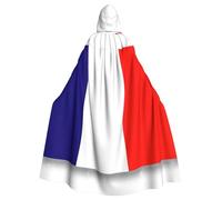 Kycvds French Flag Printing 57.8 Inches Length Hooded Cloak, Adult Halloween Wizard Robe, Large Hood,Perfect For Cosplay, Black, One Size