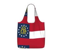 Kycvds Georgia Flag Printed Reusable Grocery Tote Bag, Foldable Shopping Bag 25L, Lightweight for Travel Daily Use