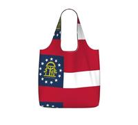 Kycvds Georgia State Flag Printed Reusable Grocery Tote Bag, Foldable Shopping Bag 25L, Lightweight for Travel Daily Use