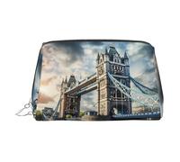 Kycvds Historic Old Tower Bridge London Toiletry Cosmetics Bag, Portable Travel Cosmetic Makeup Bag,Pvc Leather,With Compartments, Silver, One Size