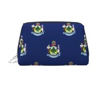 Kycvds Maine State Flag Toiletry Cosmetics Bag, Portable Travel Cosmetic Makeup Bag,Pvc Leather,With Compartments, Silver, One Size