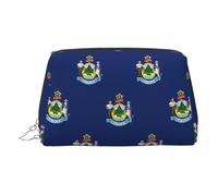 Kycvds Maine State Flag Toiletry Cosmetics Bag, Portable Travel Cosmetic Makeup Bag,Pvc Leather,With Compartments, Silver, One Size