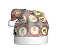 Kycvds Many Sushi Food Santa Hat Holiday For Adults Unisex Velvet Comfort Extra Thicken Hat For New Year