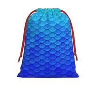 Kycvds Ocean Sea Blue Mermaid Fish Scale Printing Drawstring Gift Bag With Red Ribbon Closure,11.8 X 15.8 Inch For Christmas For Adults Festival Use, Black, 1 Count (Pack of 1)