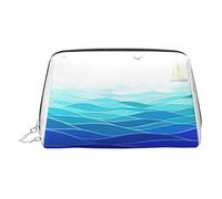 Kycvds Ocean Waves Sailboat With Birds Maritime Toiletry Cosmetics Bag, Portable Travel Cosmetic Makeup Bag,Pvc Leather,With Compartments, Silver, One Size