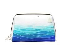 Kycvds Ocean Waves Sailboat With Birds Maritime Toiletry Cosmetics Bag, Portable Travel Cosmetic Makeup Bag,Pvc Leather,With Compartments, Gold, One Size