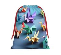 Kycvds Origami Multicolor Papercraft Cranes Printing Drawstring Gift Bag With Red Ribbon Closure,11.8 X 15.8 Inch For Christmas For Adults Festival Use