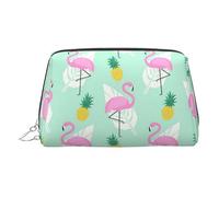 Kycvds Pink Flamingo Pineapples Toiletry Cosmetics Bag, Portable Travel Cosmetic Makeup Bag,Pvc Leather,With Compartments, Silver, One Size