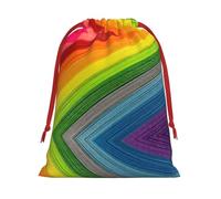 Kycvds Rainbow Color Stripe Printing Drawstring Gift Bag With Red Ribbon Closure,15.8x20.9 In For Christmas For Adults Festival Use