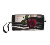 Kycvds Red Rose on Piano Print Zippered Organizer Bag, Travel Storage Case, Portable Cosmetic Pouch for Cosmetics, Toiletries