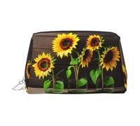 Kycvds Three Sunflowers On Wooden Toiletry Cosmetics Bag, Portable Travel Cosmetic Makeup Bag,Pvc Leather,With Compartments, Silver, One Size